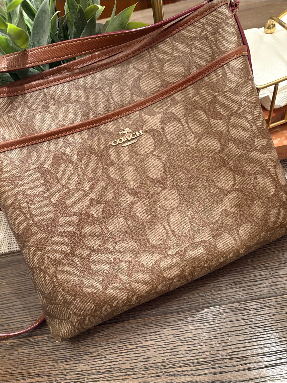 Coach Beige & Brown Signature Crossbody Bag - Picture 5 of 5